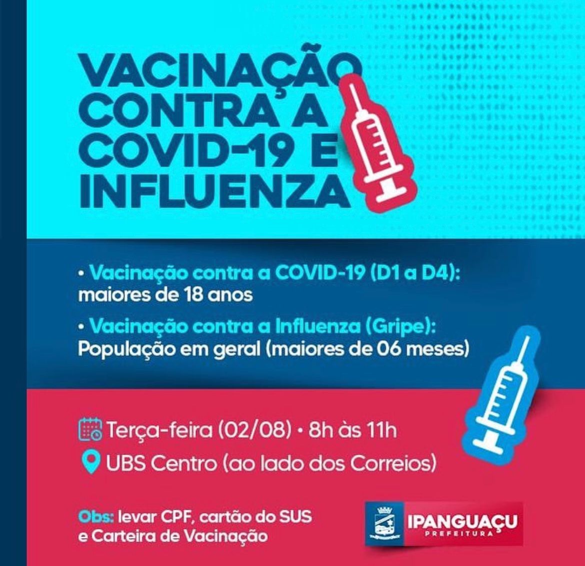 Atenção: Vacinação contra a COVID-19 e Influenza
