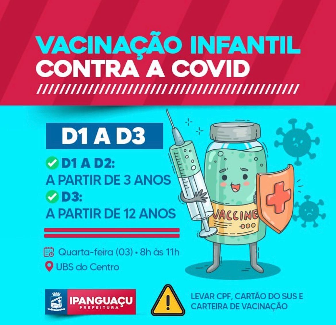 Secretaria de Saúde realizará vacinação infantil contra a COVID