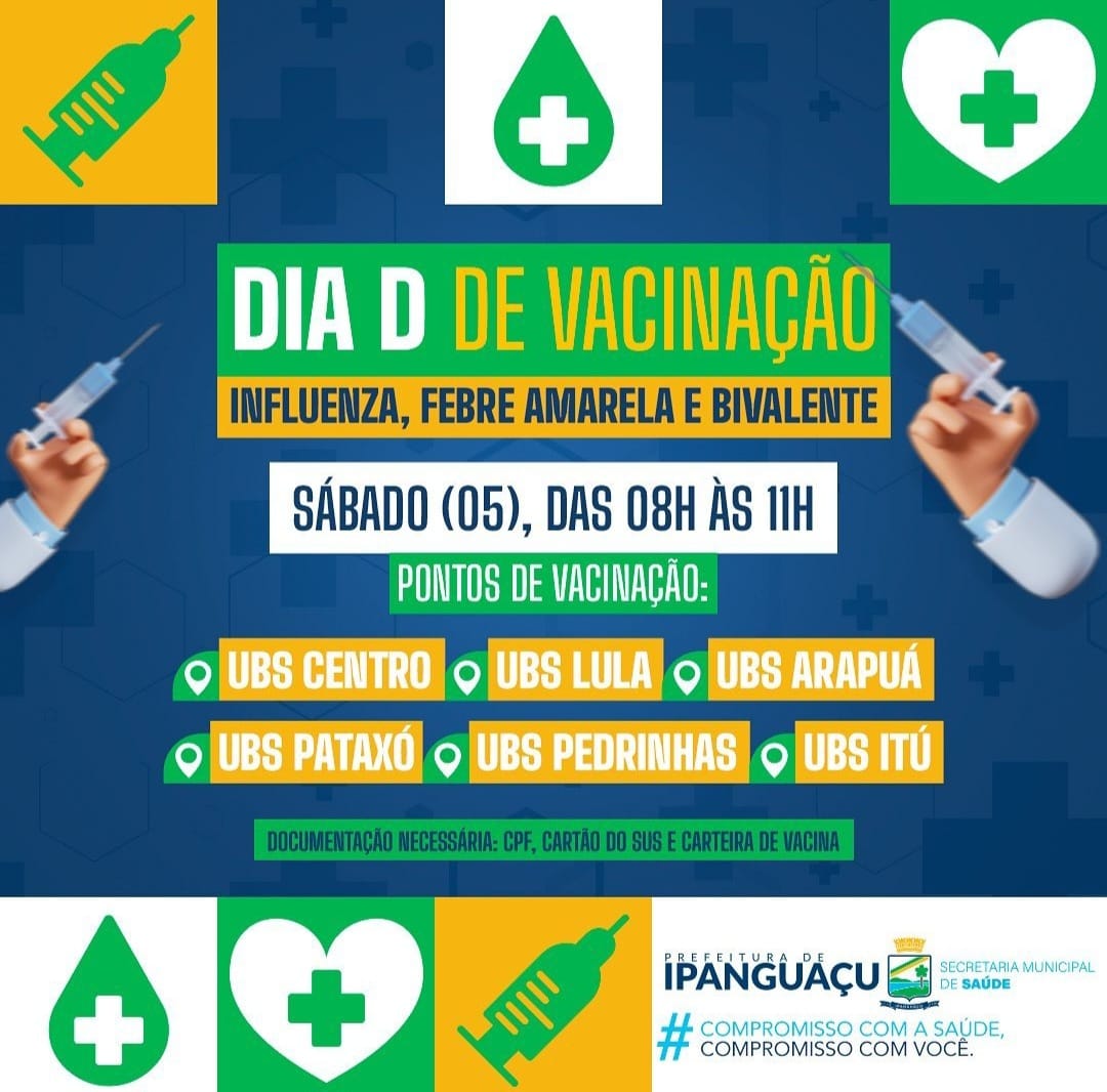 Secretaria de Saúde disponibiliza 6 pontos para Dia D de Vacinação neste sábado