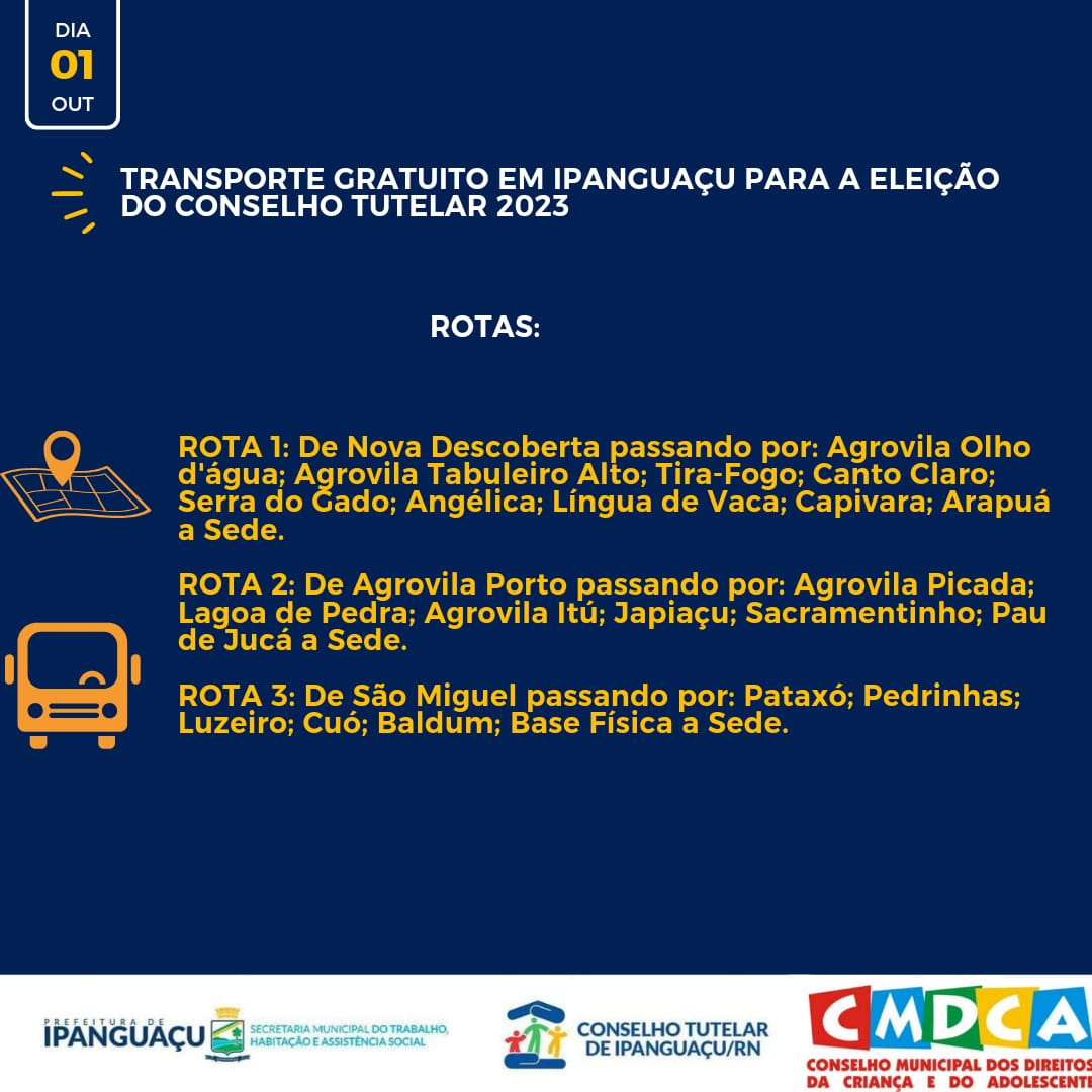 Ipanguaçu disponibiliza ônibus gratuito para eleições do Conselho Tutelar neste domingo