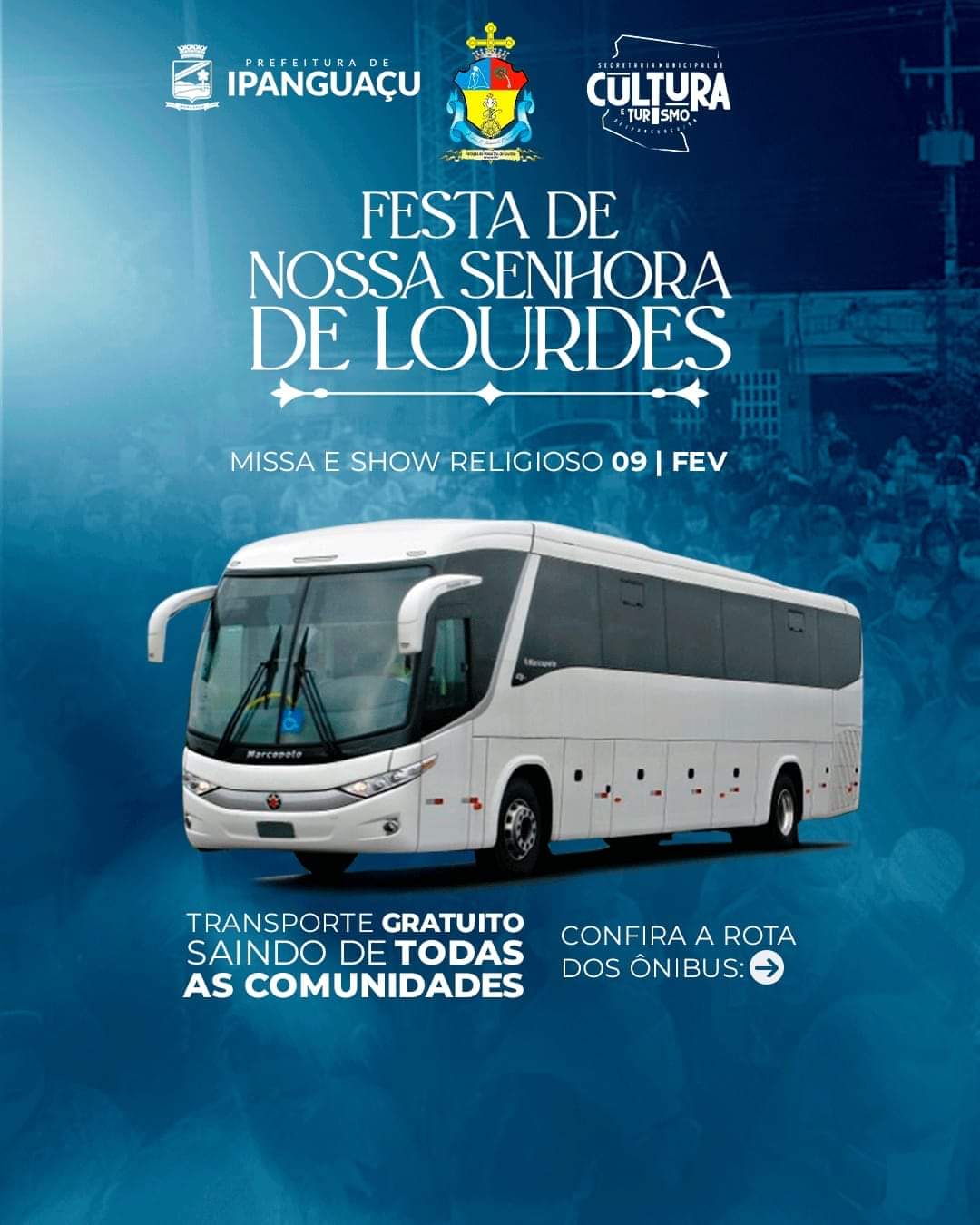 Prefeitura de Ipanguaçu disponibiliza transporte gratuito para show religioso da padroeira