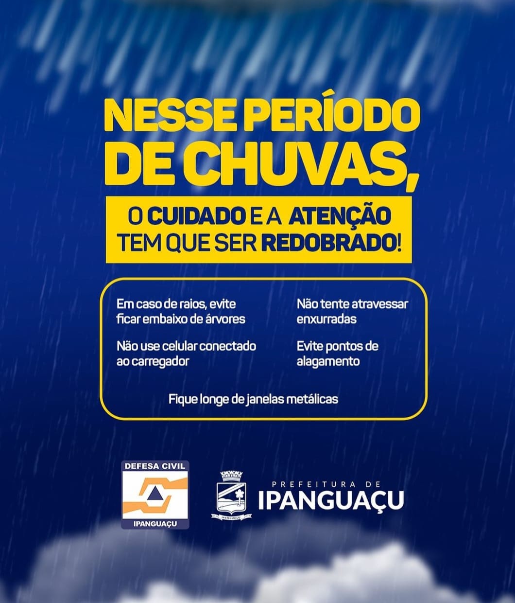 Prefeitura de Ipanguaçu oferece dicas de segurança durante esse período de chuvas